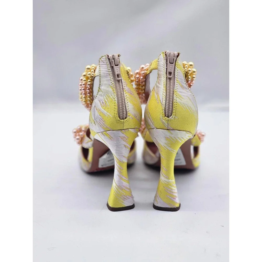 ASOS DESIGN Pumps Women Size 7 Yellow Pearl Embellished Ikat Heels